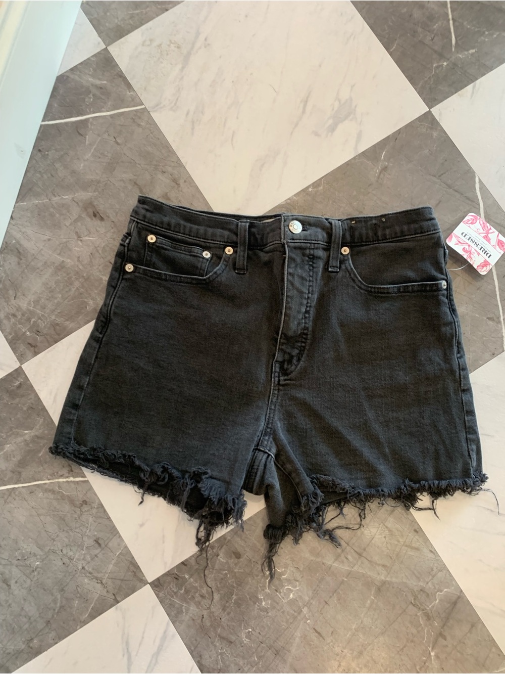 176 Madewell Black Frayed Hem High-Rise Denim Shorts